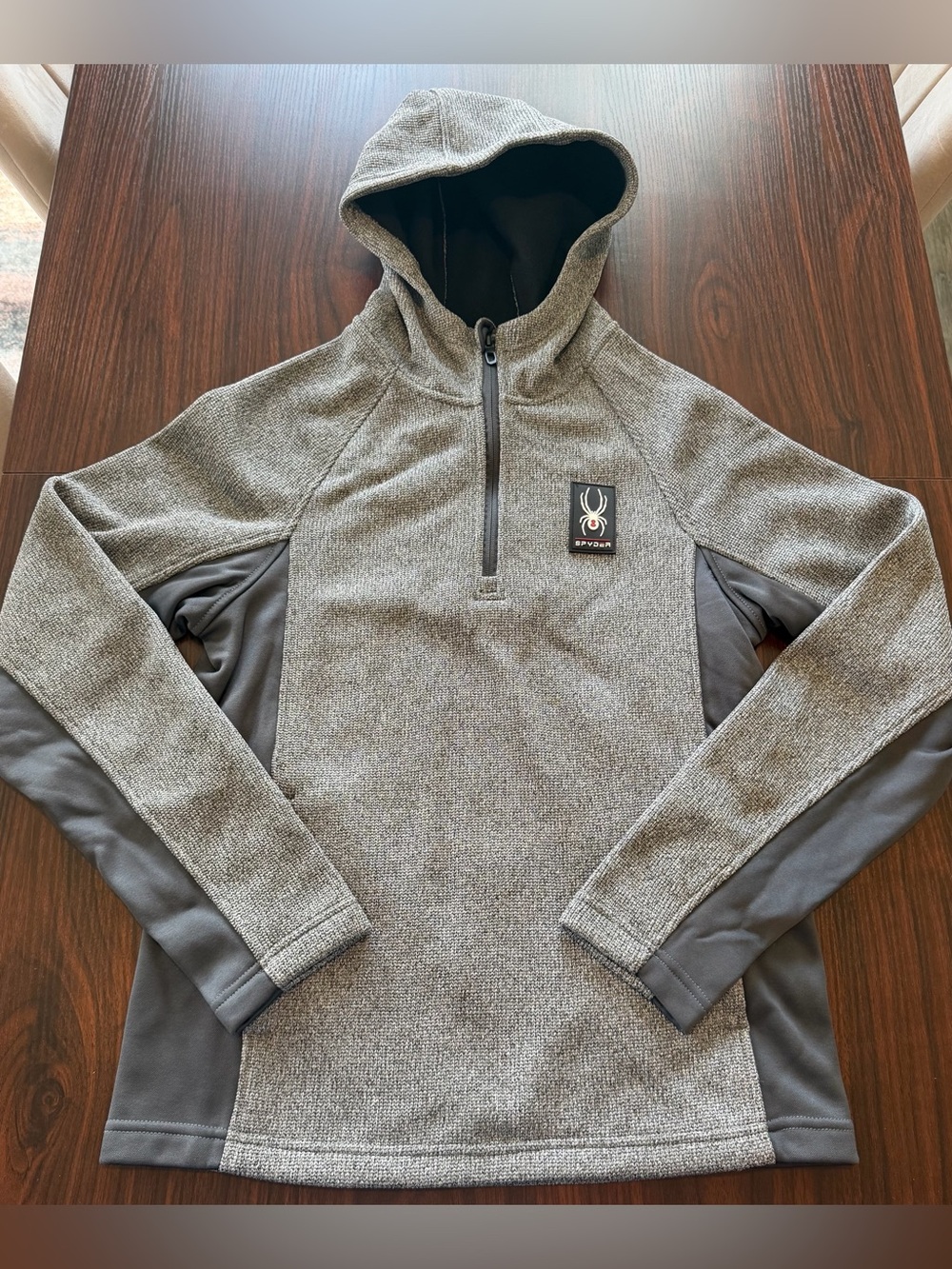 Spyder Men’s Gray Boundless Waffle Knit Fleece 1/4 Zip Pullover Hoodie Size S